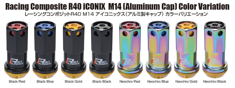 Project Kics 14X1.50 Neochrome R40 Iconix Lug Nuts (Black Cap) - 20 Pcs - awdtuningtx