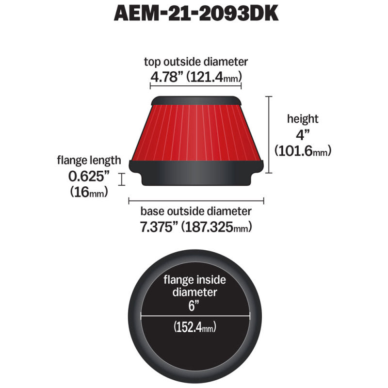 AEM 6 inch x 4 inch DryFlow Tapered Conical Air Filter - awdtuningtx