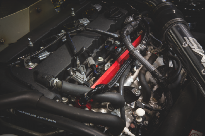 AMS Performance 08-15 Mitsubishi EVO X CNC Machined Aluminum Fuel Rail w/Pulsation Dampener - Red - awdtuningtx