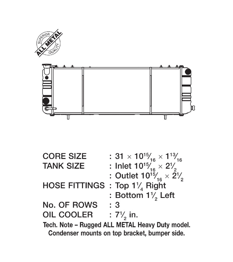 CSF 91-01 Jeep Cherokee 4.0L (LHD Only) Heavy Duty 3 Row All Metal Radiator - awdtuningtx