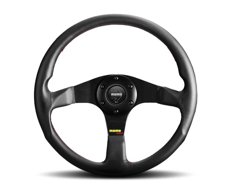 Momo Tuner Steering Wheel 320 mm - Black Leather/Red Stitch/Black Spokes - awdtuningtx