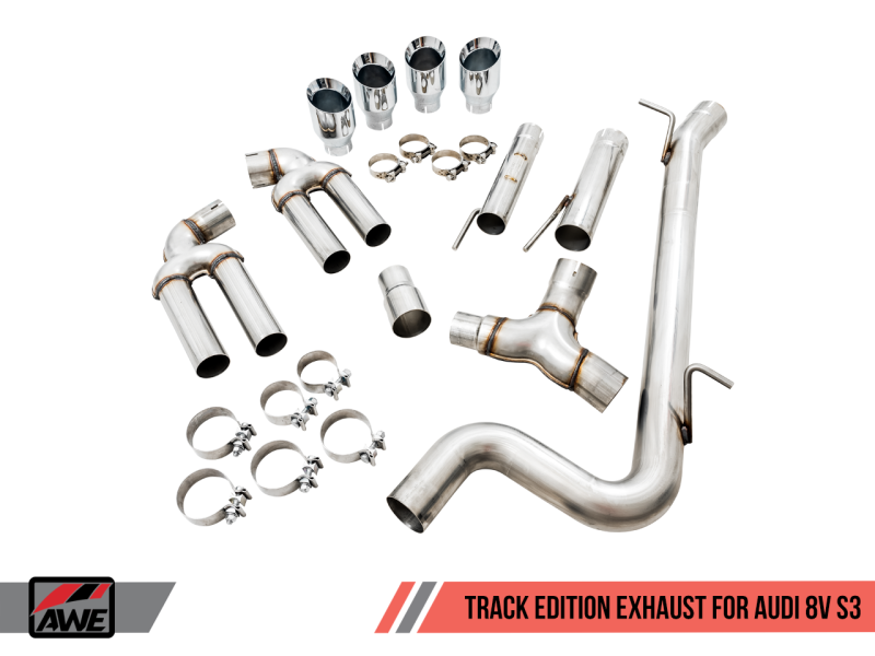 AWE Tuning Audi 8V S3 Track Edition Exhaust w/Diamond Black Tips 102mm - awdtuningtx