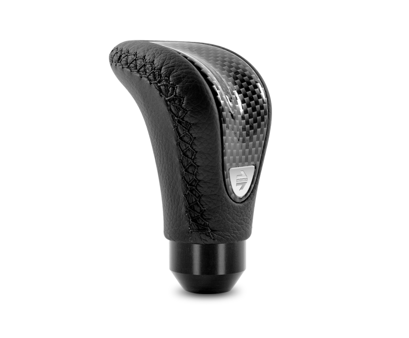 Momo Combat Evo Shift Knob - Black Leather, Carbon Effect Insert, Black Stitching - awdtuningtx