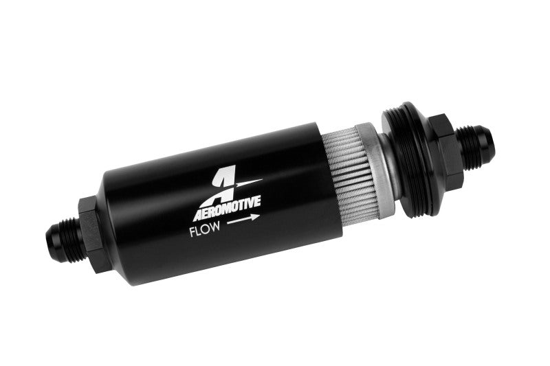 Aeromotive In-Line Filter - (AN -8 Male) 40 Micron Stainless Mesh Element Bright Dip Black Finish - awdtuningtx