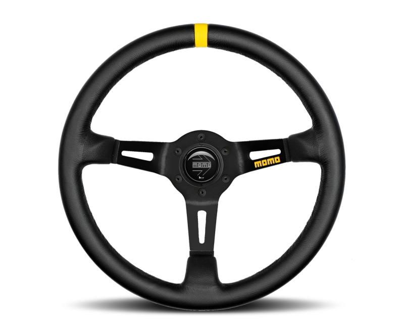 Momo MOD08 Steering Wheel 350 mm - Black Leather/Black Spokes/1 Stripe - awdtuningtx
