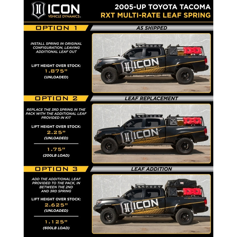 ICON 2005+ Toyota Tacoma Multi Rate RXT Leaf Pack w/Add In Leaf - awdtuningtx
