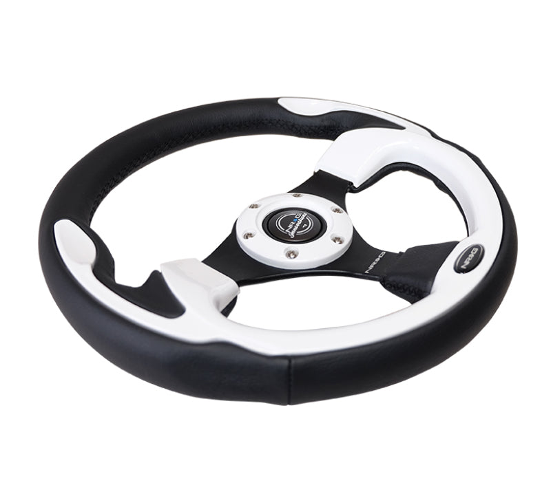 NRG Reinforced Steering Wheel (320mm) Blk w/White Trim & 4mm 3-Spoke - awdtuningtx