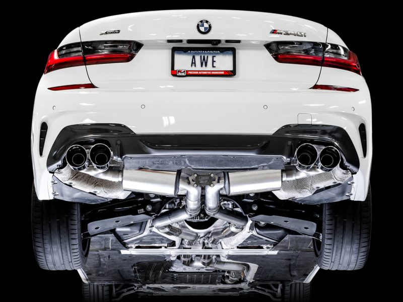 AWE Tuning 2019+ BMW M340i (G20) Non-Resonated Touring Edition Exhaust - Quad Chrome Silver Tips - awdtuningtx
