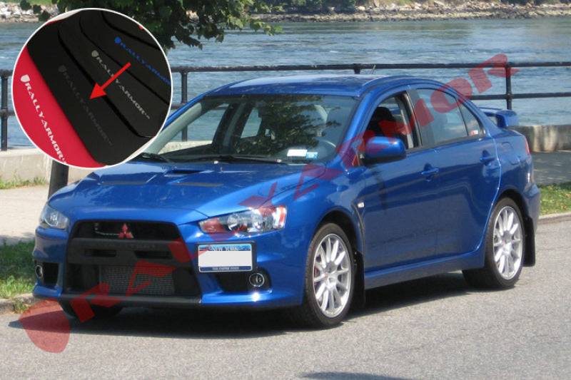 Rally Armor 08-17 Mitsubishi EVO X Black UR Mud Flap w/ Grey Logo - awdtuningtx
