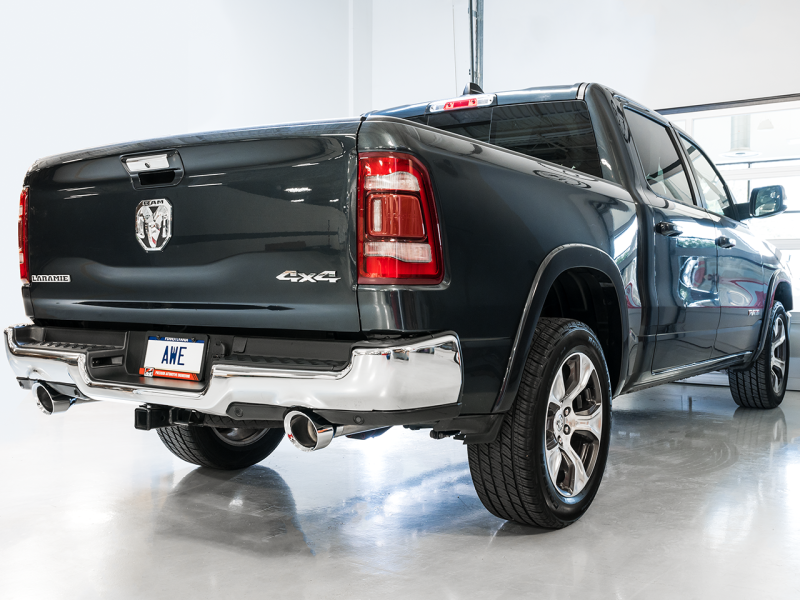 AWE Tuning 19-21 RAM 1500 5.7L (w/Cutouts) 0FG Dual Rear Exit Cat-Back Exhaust - Chrome Silver Tips - awdtuningtx