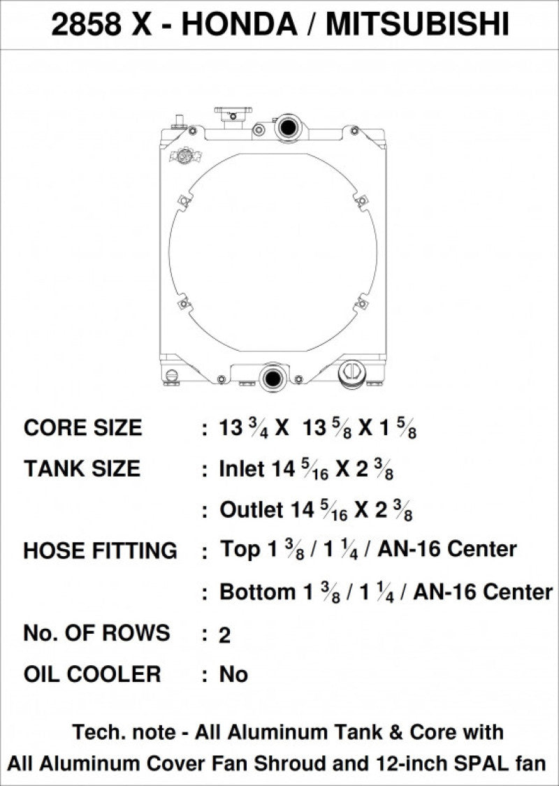 CSF Universal Half Radiator w/-16AN & Slip-On Fittings/12in SPAL Fan & Shroud - awdtuningtx