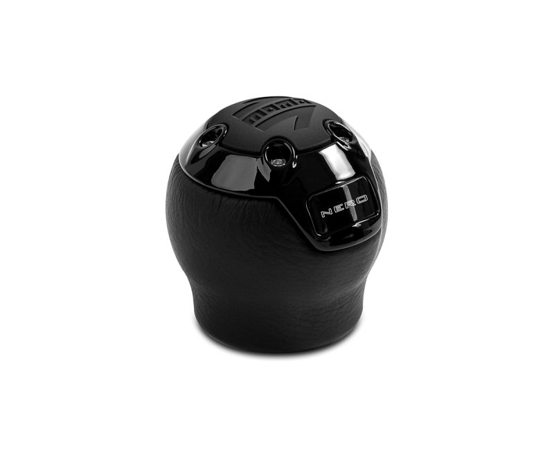 Momo Nero Shift Knob - Black Leather, Black Chrome Insert, with Reverse Lockout - awdtuningtx