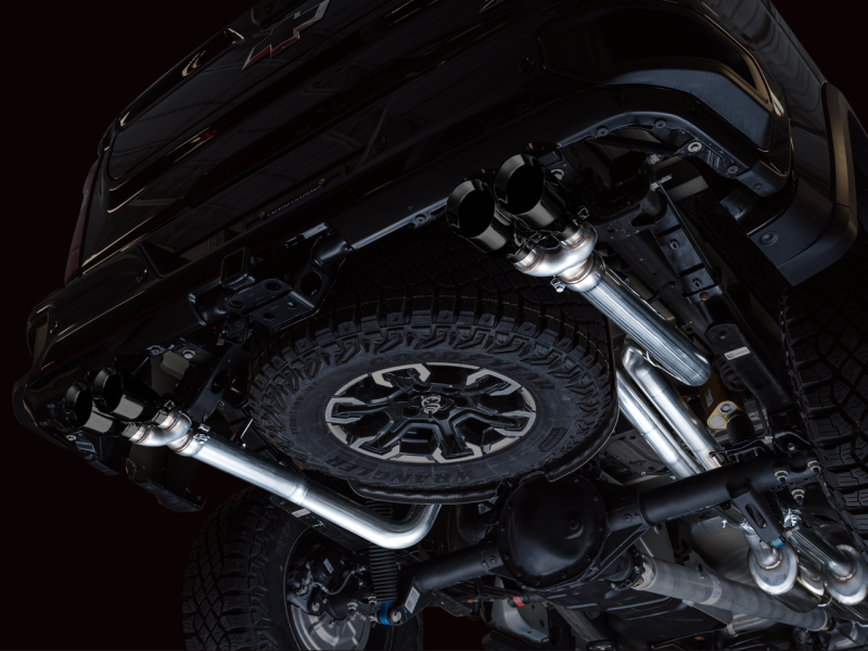 AWE Tuning 22-23 GMC Sierra 1500 AT4X 6.2L 0FG Catback Split Dual (Flat Bumper) - Diamond Black Tips - awdtuningtx
