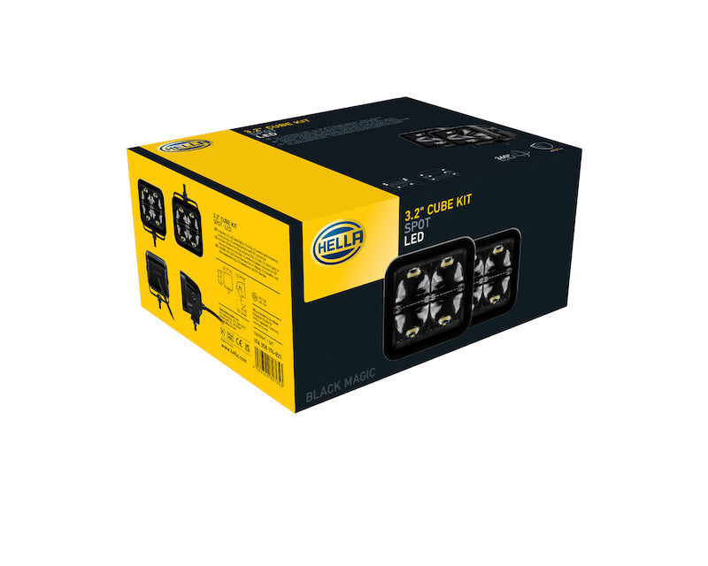 Hella Universal Black Magic 3.2in L.E.D. Cube Kit - Flood Beam (Long Range) - awdtuningtx