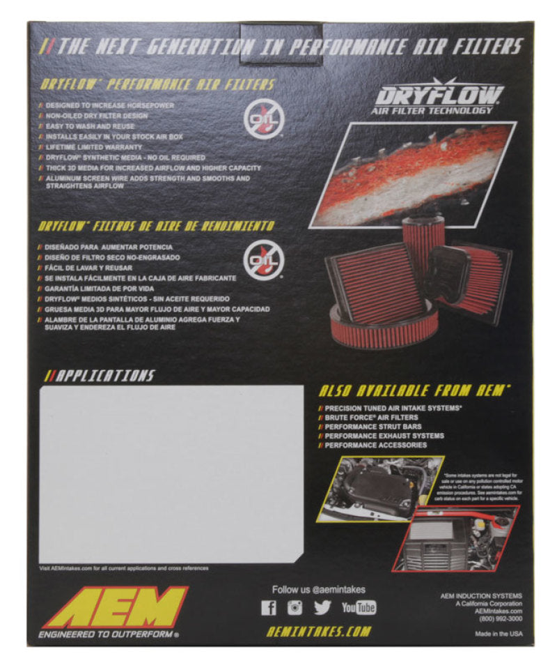 AEM 12-20 Chevrolet Malibu 1.5L/1.8L/2.0L DryFlow Air Filter - awdtuningtx