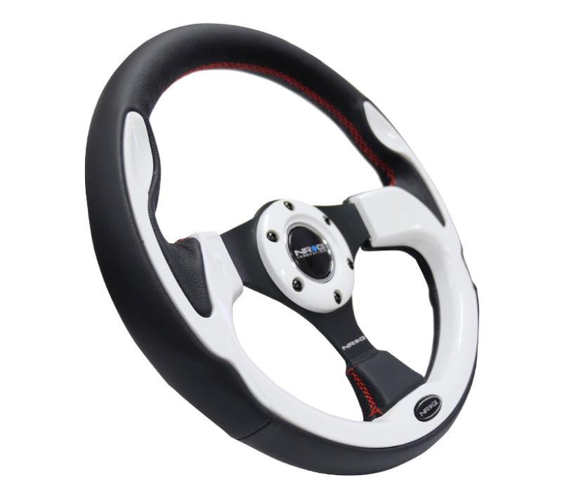 NRG Reinforced Steering Wheel (320mm) Blk w/White Trim & 4mm 3-Spoke - awdtuningtx