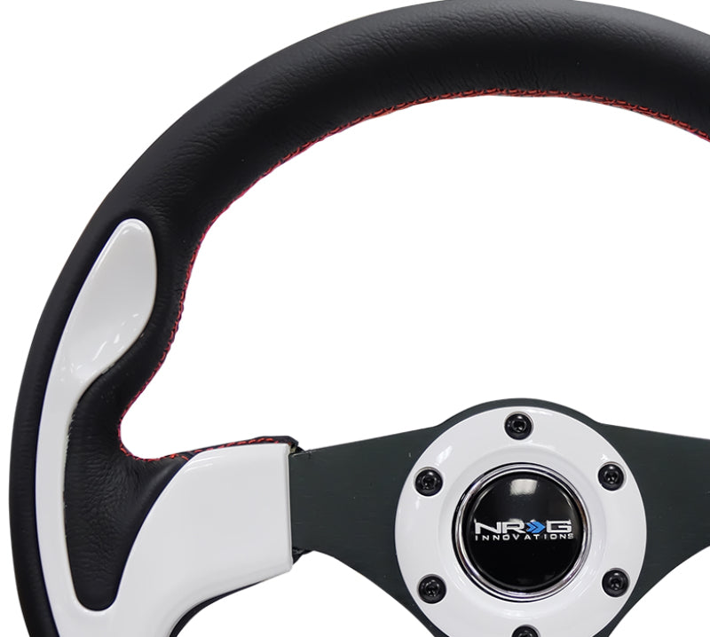 NRG Reinforced Steering Wheel (320mm) Blk w/White Trim & 4mm 3-Spoke - awdtuningtx