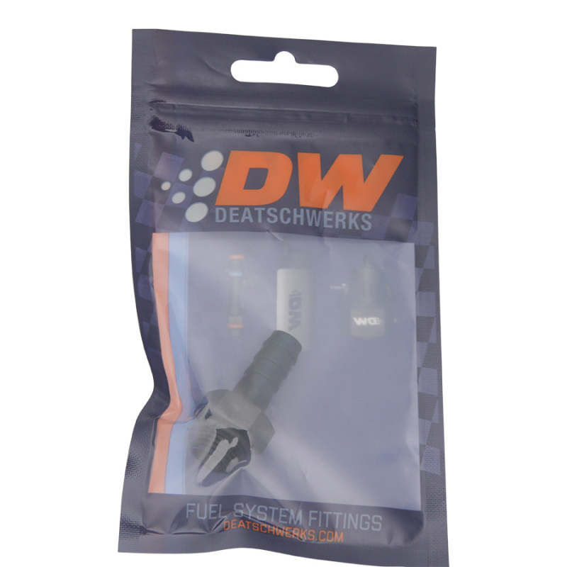 DeatschWerks 6AN ORB Male to 3/8in Male Triple Barb Fitting (Incl O-Ring) - Anodized Matte Black - awdtuningtx