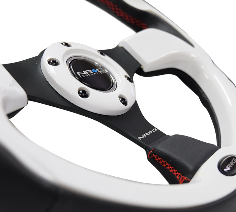 NRG Reinforced Steering Wheel (320mm) Blk w/White Trim & 4mm 3-Spoke - awdtuningtx