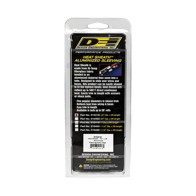 DEI Heat Sheath 1/2in I.D. x 3ft - Aluminized Sleeving - Sewn Edge - awdtuningtx