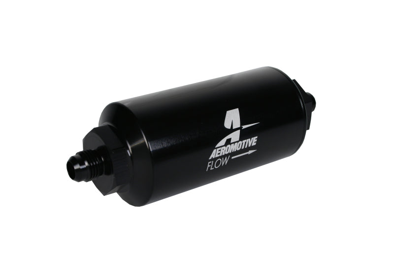 Aeromotive In-Line Filter - (AN-6 Male) 10 Micron Fabric Element Bright Dip Black Finish - awdtuningtx