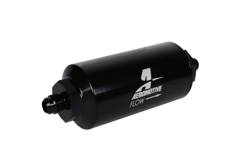 Aeromotive In-Line Filter - (AN-6 Male) 10 Micron Fabric Element Bright Dip Black Finish - awdtuningtx