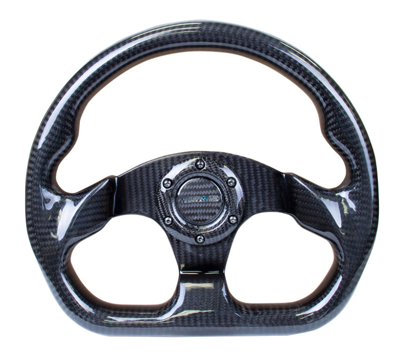 NRG Carbon Fiber Steering Wheel (320mm) Flat Bottom w/Shiny Black Carbon - awdtuningtx