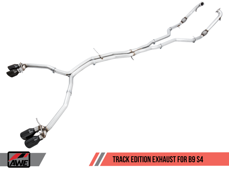 AWE Tuning Audi B9 S4 Track Edition Exhaust - Non-Resonated (Black 102mm Tips) - awdtuningtx