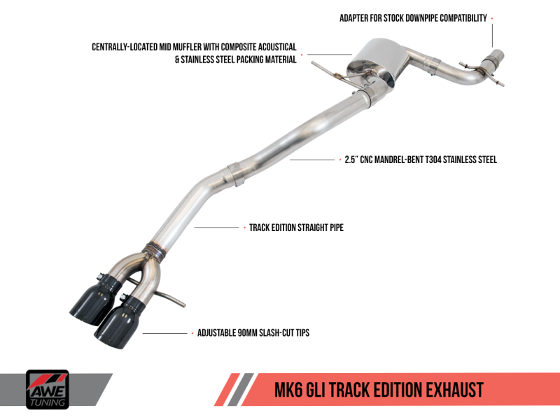 AWE Tuning Mk6 GLI 2.0T - Mk6 Jetta 1.8T Track Edition Exhaust - Diamond Black Tips - awdtuningtx
