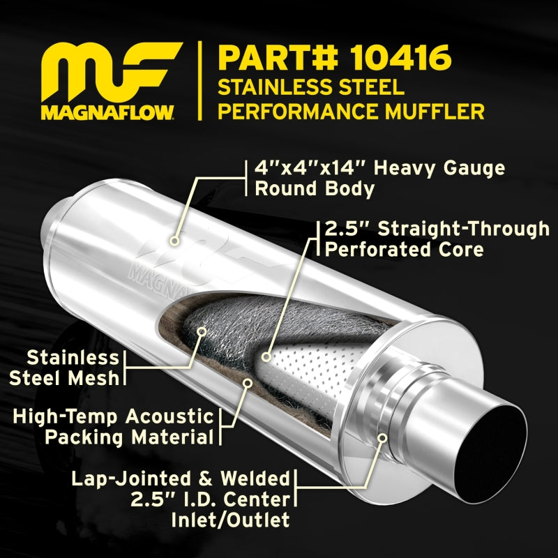 MagnaFlow Muffler Mag SS 14X4X4 2.5X2.5 - awdtuningtx
