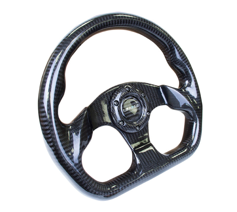 NRG Carbon Fiber Steering Wheel (320mm) Flat Bottom w/Shiny Black Carbon - awdtuningtx