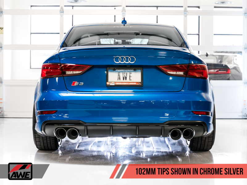 AWE Tuning Audi 8V S3 Track Edition Exhaust w/Chrome Silver Tips 102mm - awdtuningtx