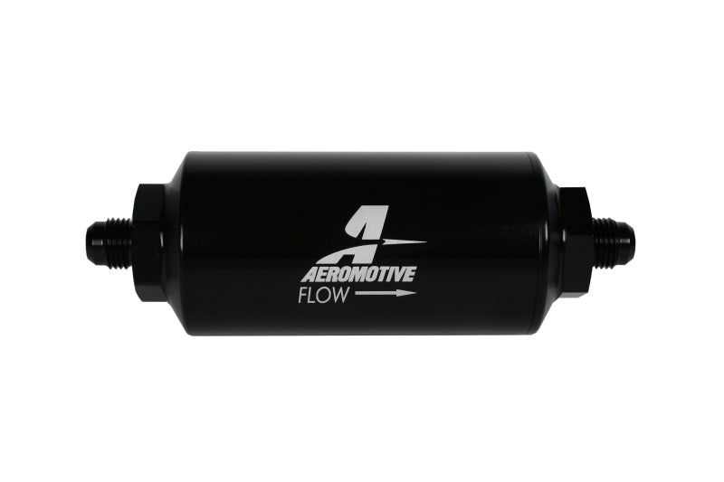 Aeromotive In-Line Filter - (AN-6 Male) 10 Micron Fabric Element Bright Dip Black Finish - awdtuningtx