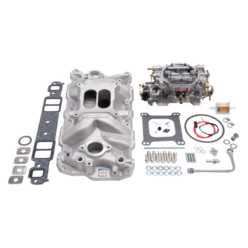 Edelbrock Manifold And Carb Kit Performer Eps Small Block Chevrolet 1957-1986 Natural Finish - awdtuningtx