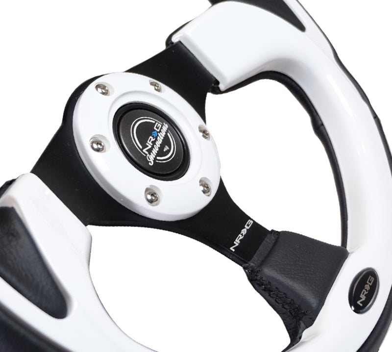 NRG Reinforced Steering Wheel (320mm) Blk w/White Trim & 4mm 3-Spoke - awdtuningtx