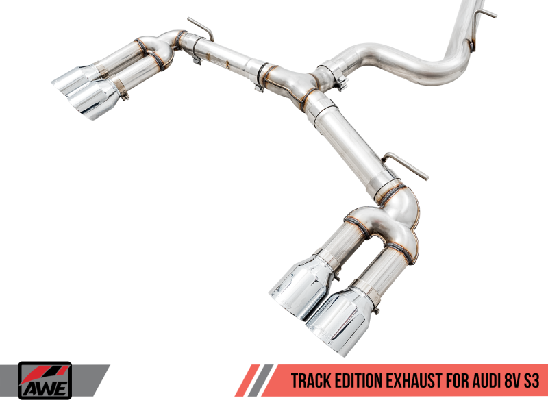 AWE Tuning Audi 8V S3 Track Edition Exhaust w/Chrome Silver Tips 102mm - awdtuningtx