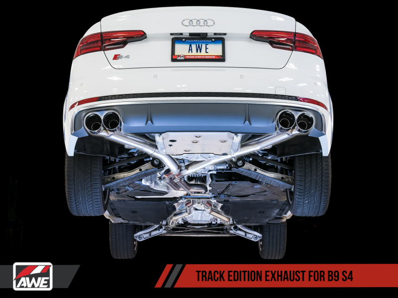 AWE Tuning Audi B9 S4 Track Edition Exhaust - Non-Resonated (Black 102mm Tips) - awdtuningtx