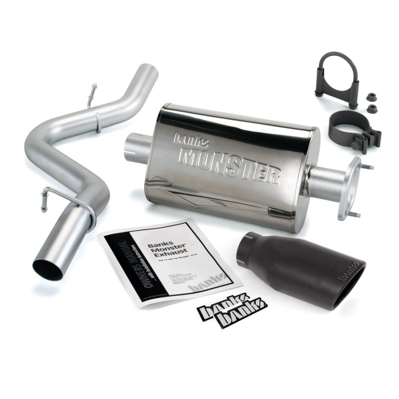 Banks Power 00-03 Jeep 2.5/4.0L Wrangler w/ 2-Bolt Cat Monster Exh Sys - SS Single Exh w/ Blk Tip - awdtuningtx