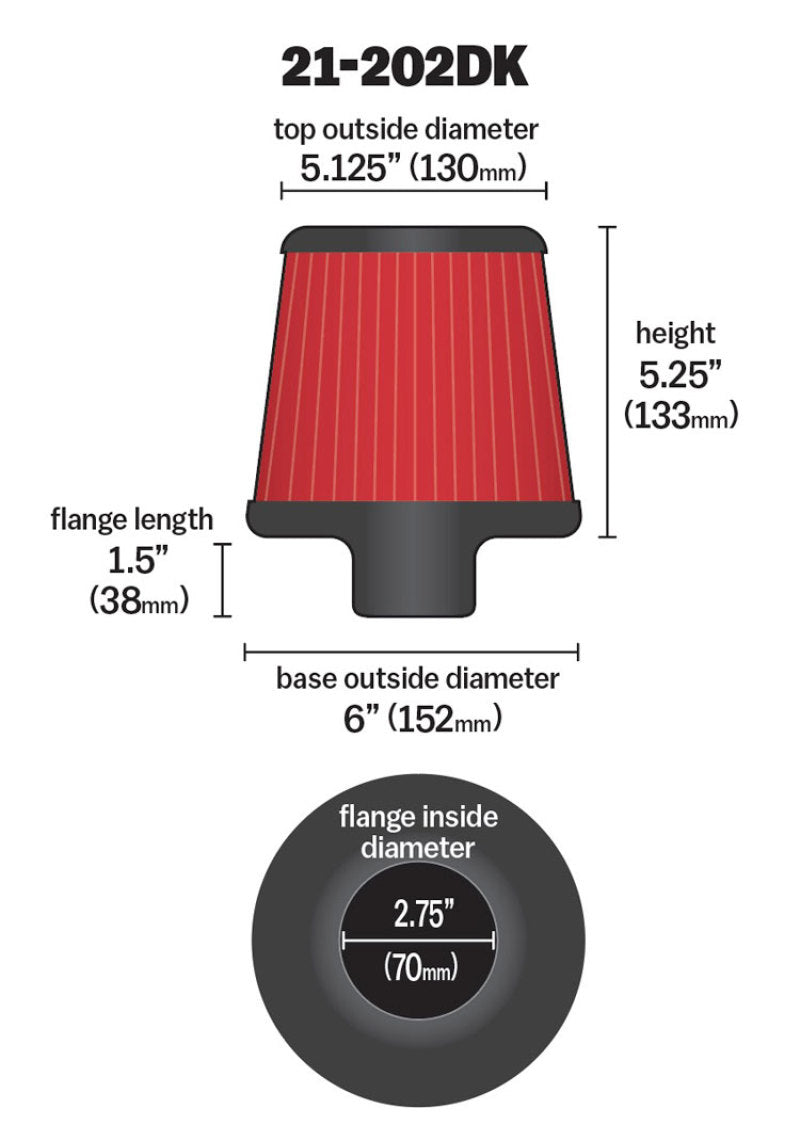 AEM 2.75 inch Short Neck 5 inch Element Filter Replacement - awdtuningtx