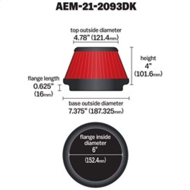 AEM 6 inch x 4 inch DryFlow Tapered Conical Air Filter - awdtuningtx