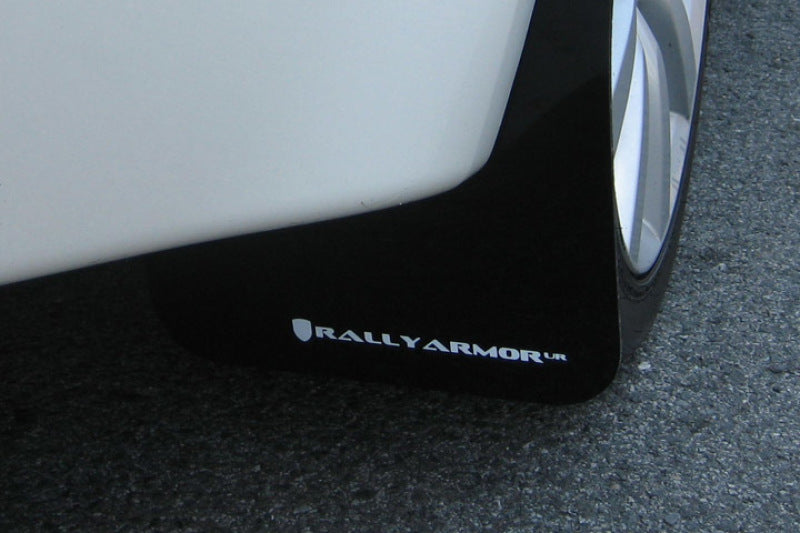 Rally Armor 08-17 Mitsubishi EVO X Black UR Mud Flap w/ White Logo - awdtuningtx