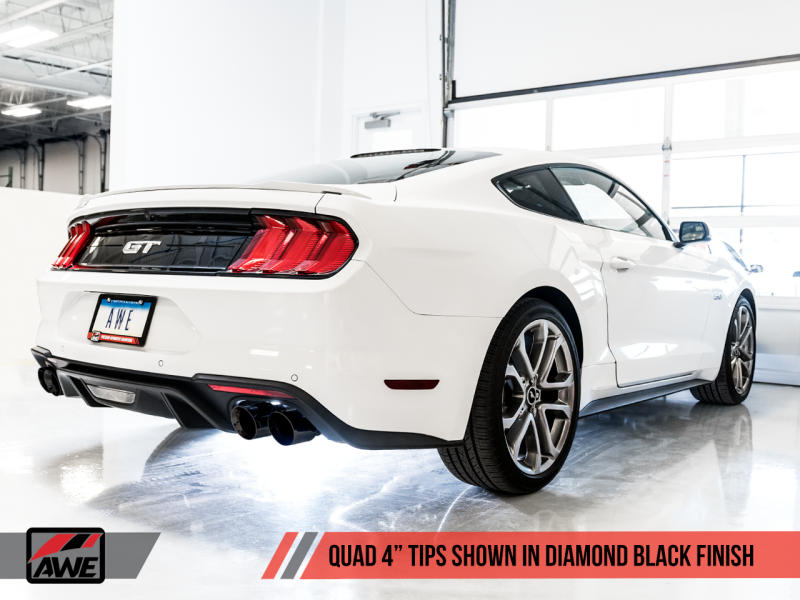 AWE Tuning 2018+ Ford Mustang GT (S550) Cat-back Exhaust - Touring Edition (Quad Diamond Black Tips) - awdtuningtx