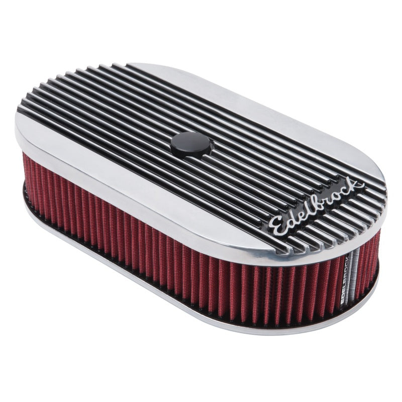 Edelbrock Air Cleaner Elite II Oval Single 4-Bbl Carb 2 5In Red Element Polished - awdtuningtx