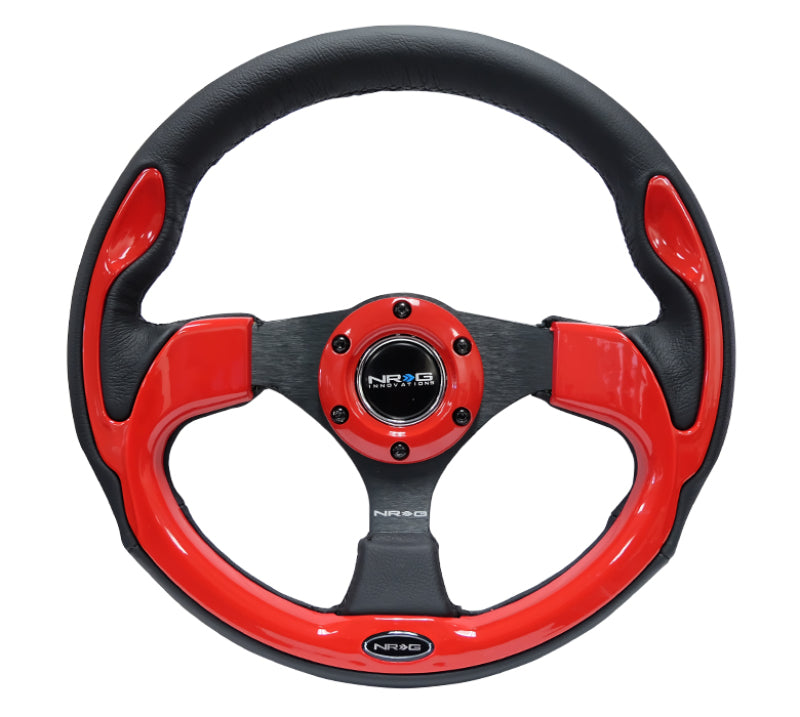 NRG Reinforced Steering Wheel (320mm) Blk w/Red Trim & 5mm 3-Spoke - awdtuningtx