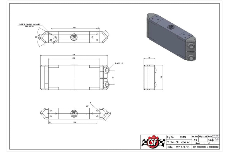 CSF Universal Dual-Pass Oil Cooler - M22 x 1.5 - 13in L x 4.75in H x 2.16in W - awdtuningtx