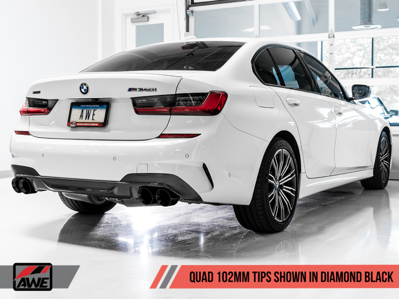 AWE Tuning 2019+ BMW M340i (G20) Resonated Touring Edition Exhaust - Quad Diamond Black Tips - awdtuningtx