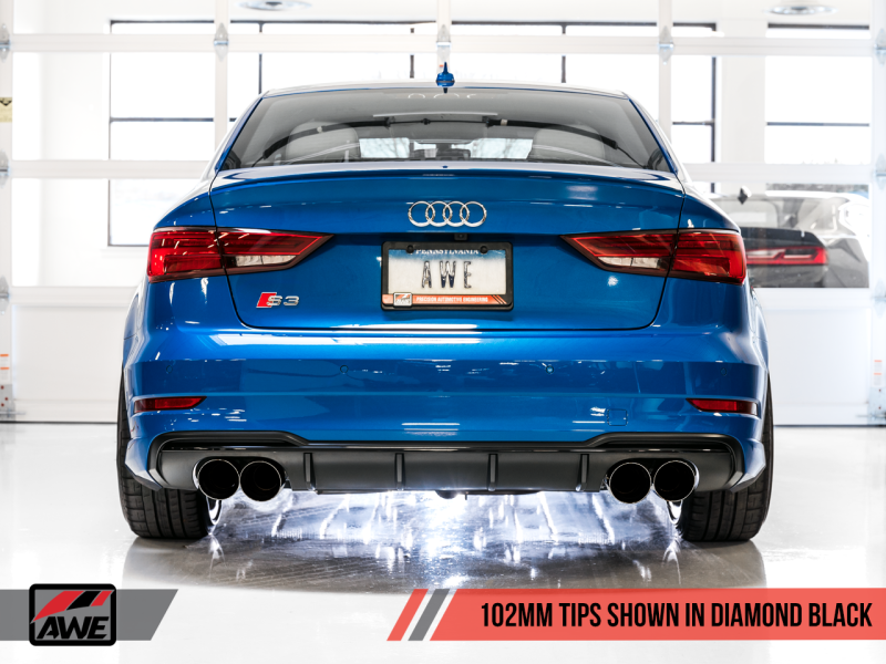 AWE Tuning Audi 8V S3 Track Edition Exhaust w/Diamond Black Tips 102mm - awdtuningtx