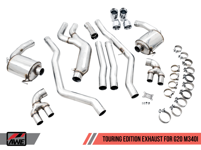 AWE Tuning 2019+ BMW M340i (G20) Non-Resonated Touring Edition Exhaust - Quad Chrome Silver Tips - awdtuningtx