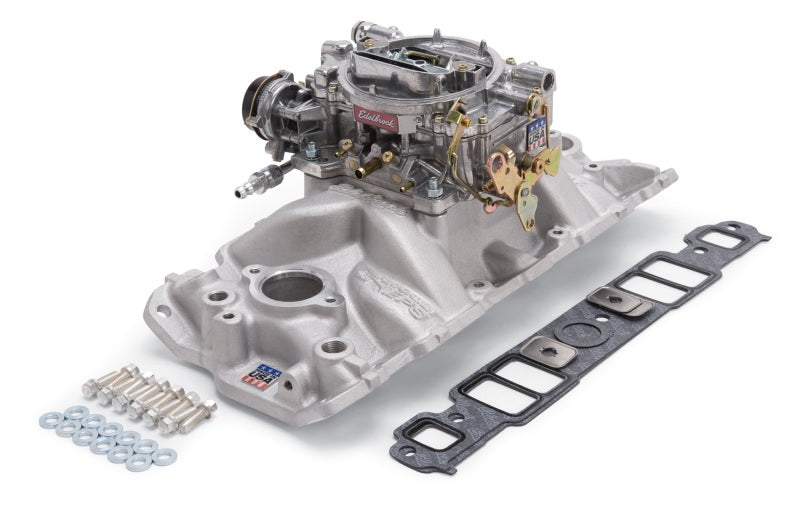 Edelbrock Manifold And Carb Kit Performer Eps Small Block Chevrolet 1957-1986 Natural Finish - awdtuningtx