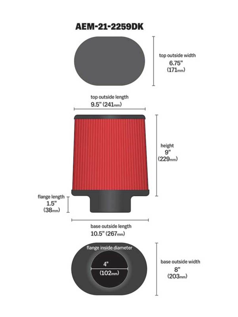 AEM 4.00 inch Dryflow Air Filter Oval 9.00 inch Element - awdtuningtx